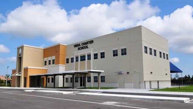 Exterior view of Viera Charter School located near top-rated neighborhoods and homes for sale in Viera, FL.